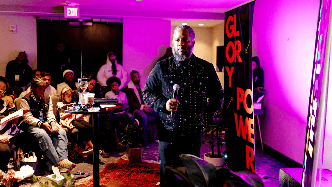 Apostle Jason ministering at a Glory and Power gathering